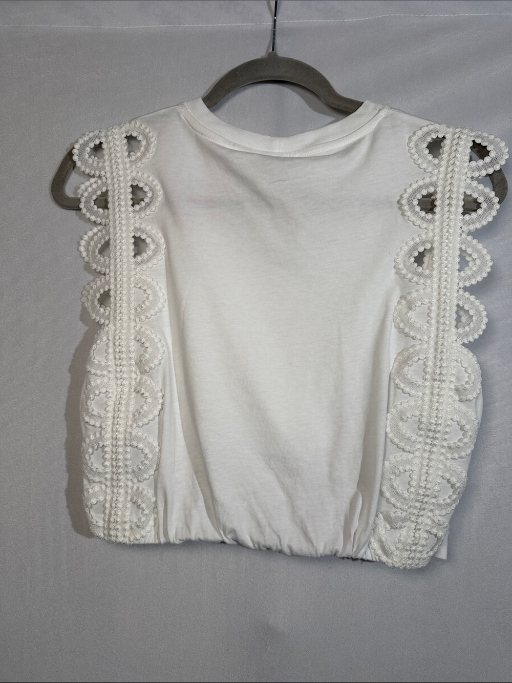 SANDRO White Embroidered Lace White Cropped Tee S - Picture 2 of 8